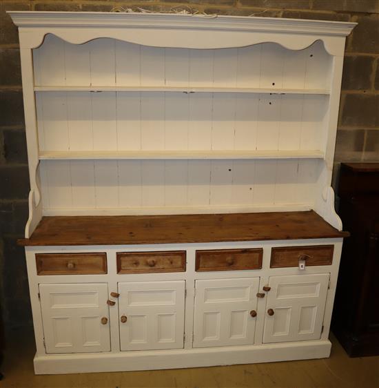 A Victorian style part painted pine dresser, width 182cm depth 42cm, height 198cm